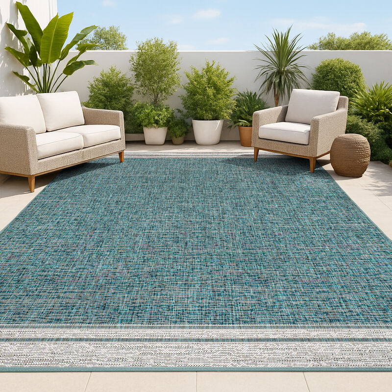 Alda Modern Minimalist Mingled Solid Indoor/Outdoor Area Rug