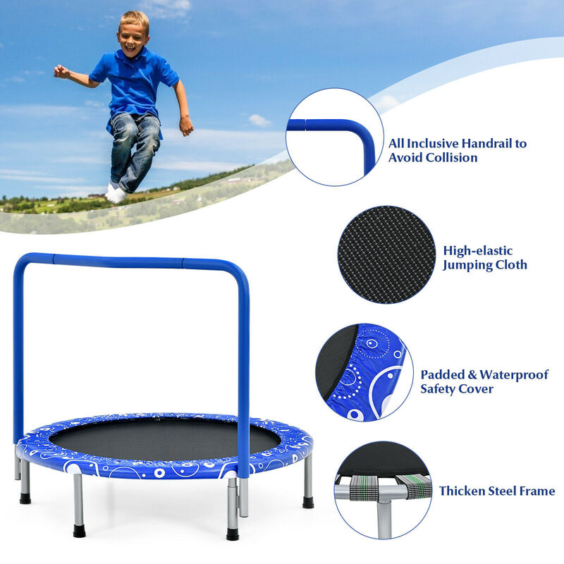 Kids Rebounder Trampoline with Covered Safety Handrail for Exercise and Play image number 5