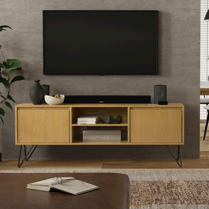 Simpli Home Hunter Tv Media Stand In Oak Veneer