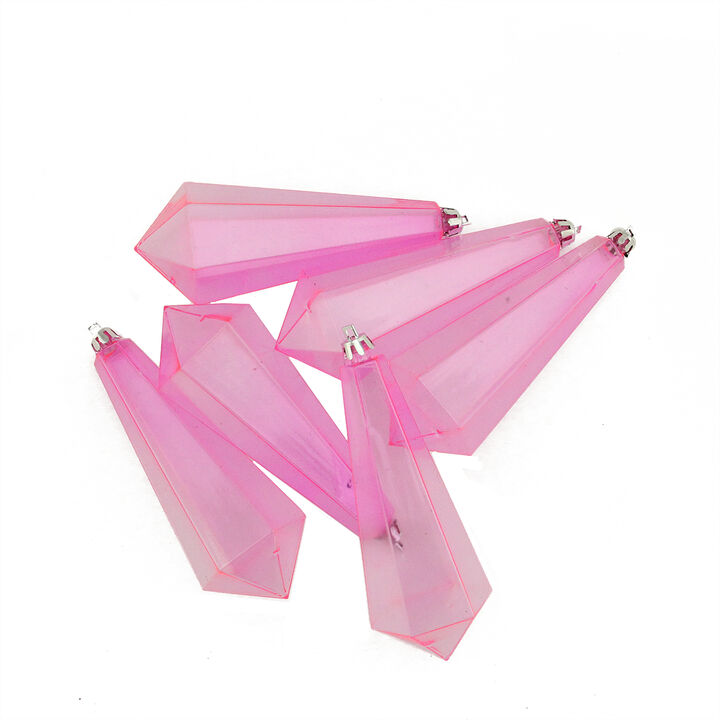 6ct Bubblegum Pink Shatterproof Transparent Christmas Icicle Ornaments 5.5"
