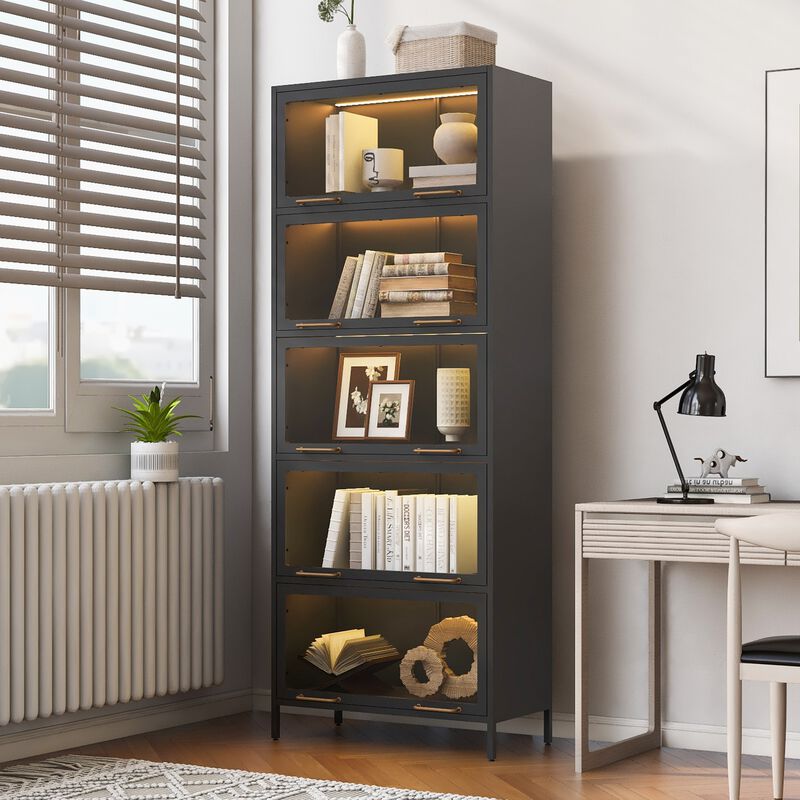 Wimnux Modern LED Lighted Metal Display Cabinet image number 1