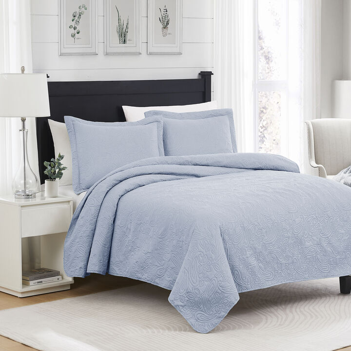 RT Designers Collection Milla 3pc Pinsonic All Season Quilt Set for Revitalize Bedroom Queen Blue