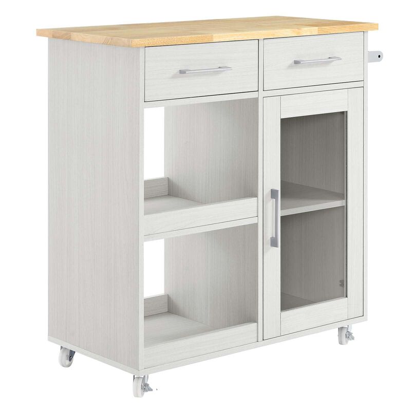 Modway Culinary Rolling Kitchen Cart with Storage in White Natural - 3 Tiers Kitchen Island on Wheels with Towel Bar, Functional as a Coffee Station, Bar Cabinet or Butcher Block Island image number 0