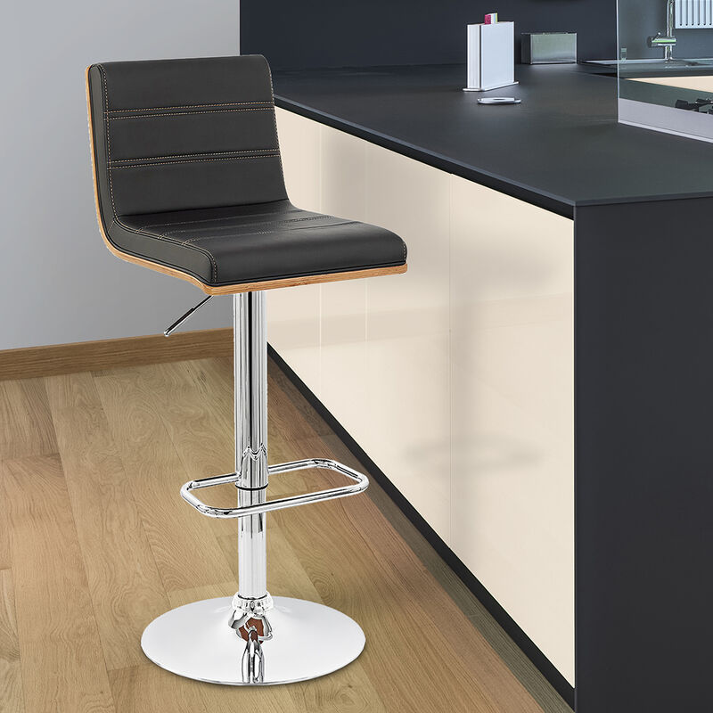 Aubrey Adjustable Height Swivel Faux Leather and Chrome Bar Stool