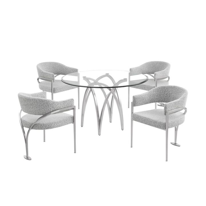 Best Quality Furniture 5Pc Round 48X48 Dining Set With 4 Rich Gray Boucle Chairs