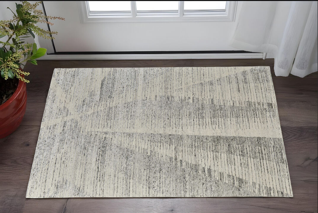 HomeRoots Abstract Hand Knotted Worn Faded Area Rug