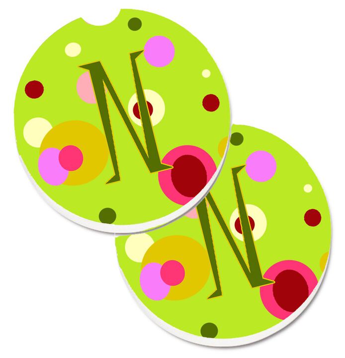 Caroline's Treasures Letter N Monogram - Lime green Set of 2 Cup Holder Car Coasters CJ1010-NCARC, 2.56, Multicolor
