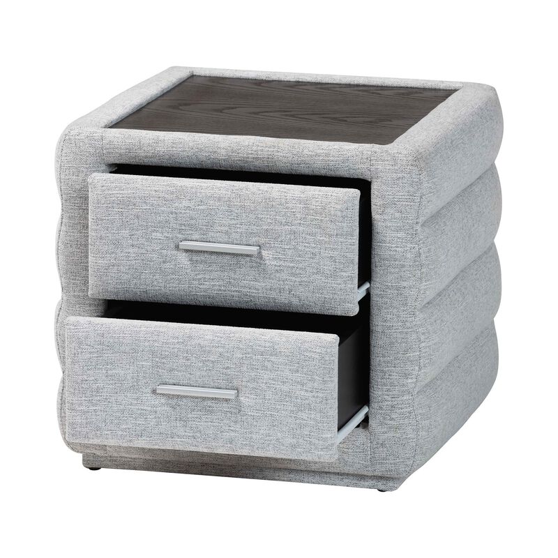 Baxton Studio Cadmus Modern Light Grey Channel Tufted Fabric 2 Drawer Nightstand