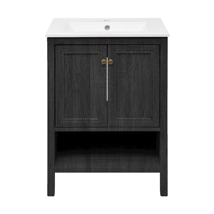 Chateau 24" Freestanding Bathroom Vanity in Black Oak with Sink Top