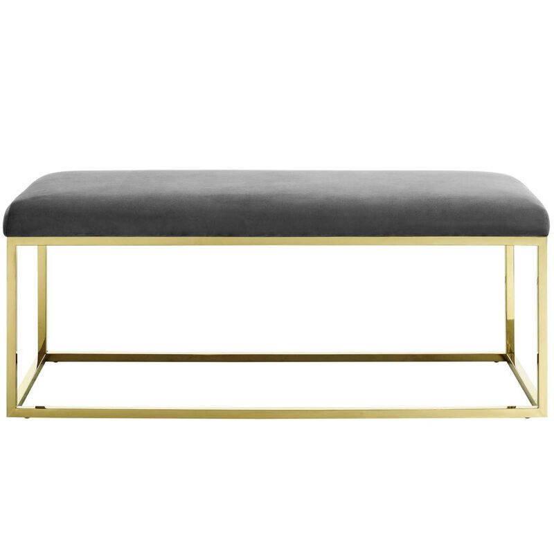 Modway Anticipate Velvet Upholstered Modern Bench With Stainless Steel Frame in Gold Gray
