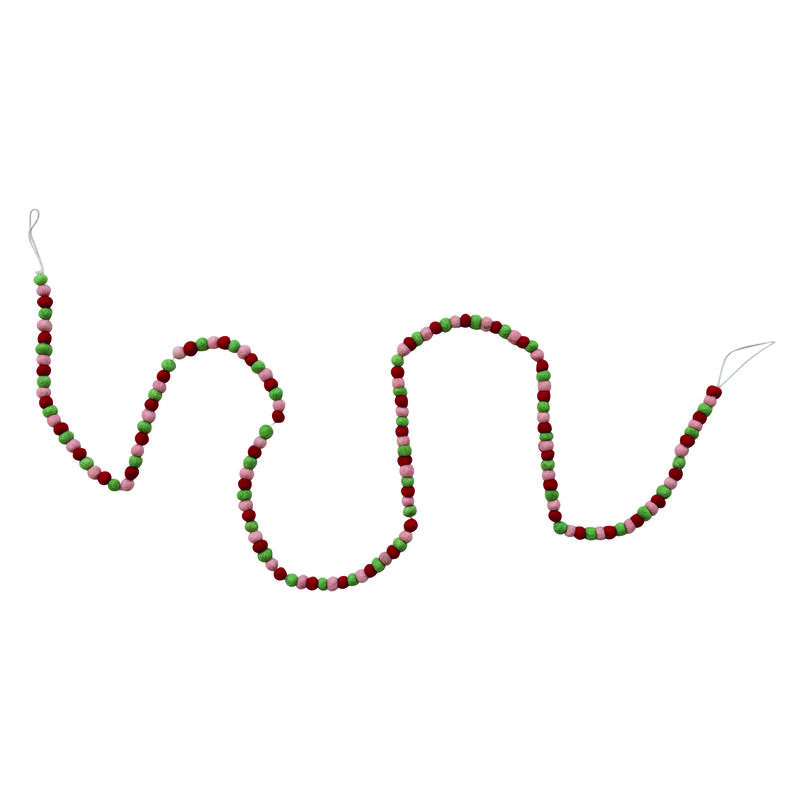 Handmade Wool Felt Ball Garland, Red, Green and Pink image number 0