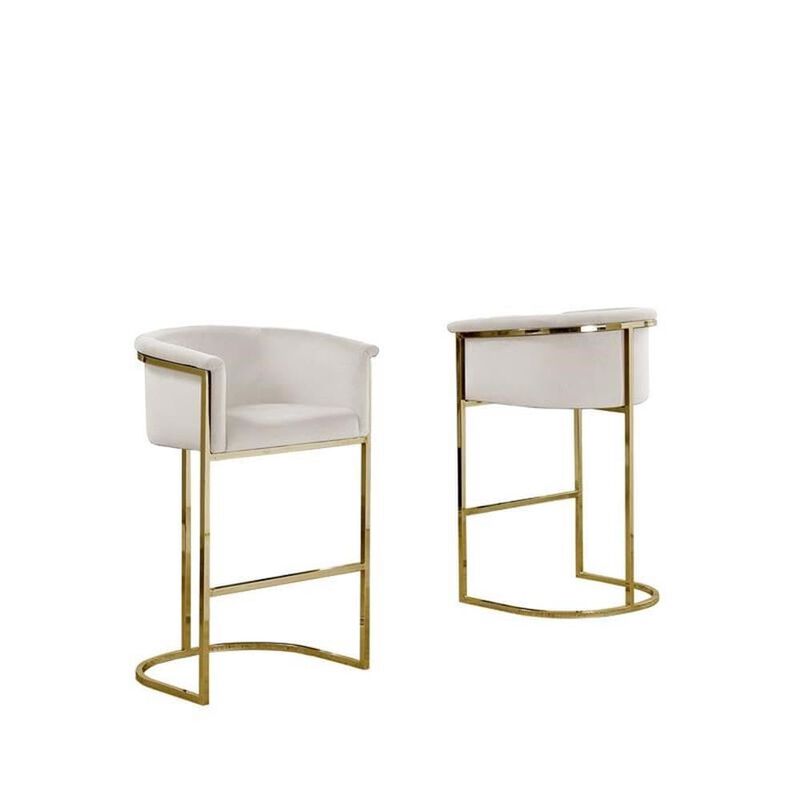 29" Cream Upholstered Barstool with Gold Base -Single