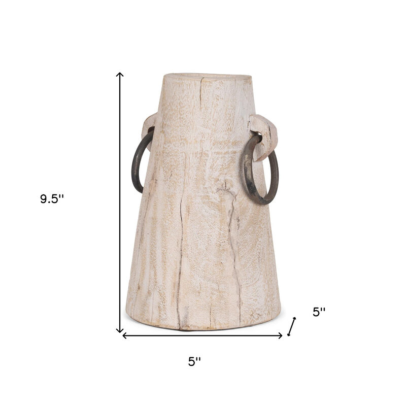HomeRoots 10" Light Brown Solid Wood Cylinder Jug Vase image number 3