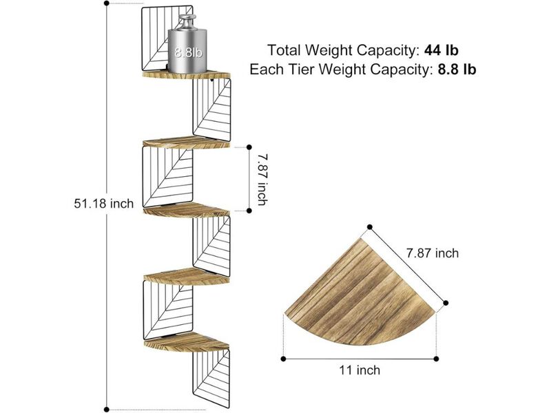 Corner Wall Shelf 5 Tier Rustic Floating Shelf for Bedroom Living Room Home image number 2