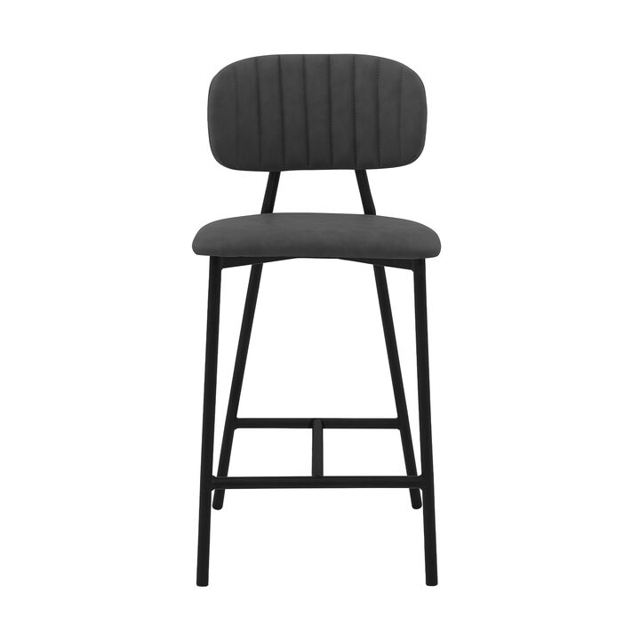 HomeRoots 26" Gray And Black Faux Leather And Iron Low Back Counter Height Bar Chair