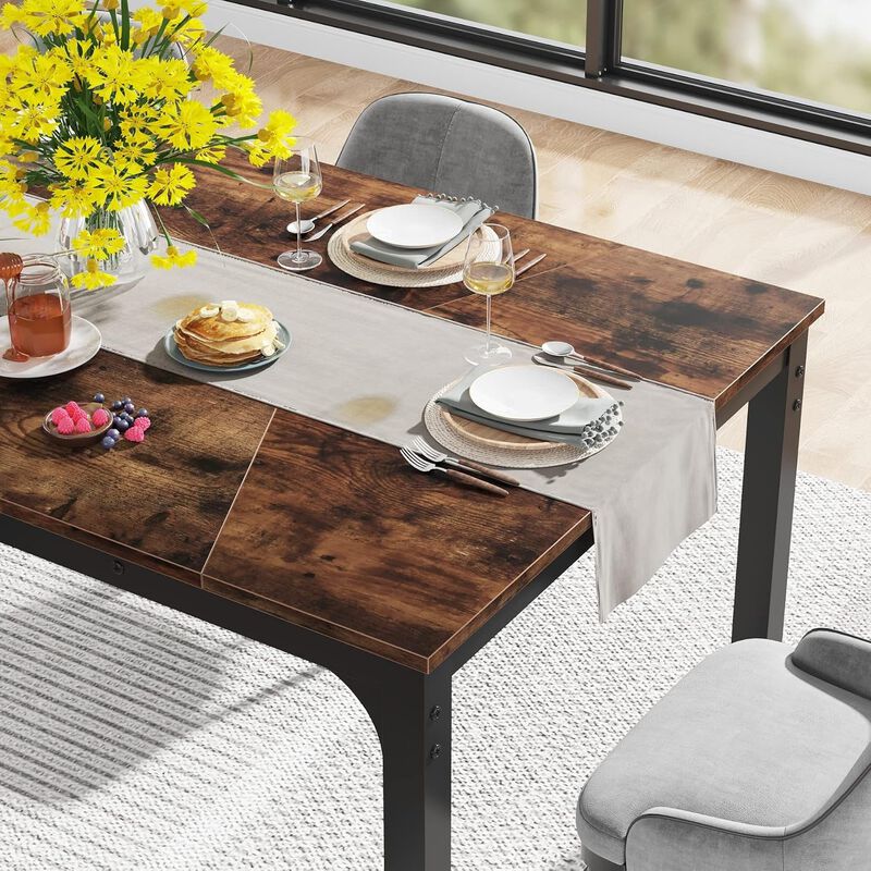 Tribesigns 78.7" Dining Table for 6-8, Industrial Kitchen Table with Metal Frame, Large Rectangular Wood Table that Doubles as Home Office Desk or Conference Table, Rustic Brown and Black image number 6