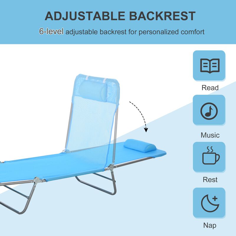 Breathable Beach Chair: Blue Portable Folding Sun Seat with Adjustable Back