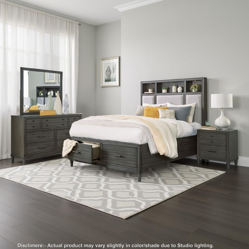 Celia 4 Pc Queen Size Storage Bedroom Set, LED-Lit, USB Ports, Warm Gray image number 6