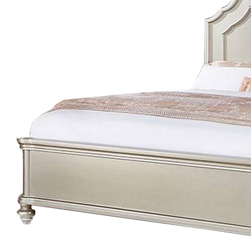 Opp Platform California King Bed with Panel Headboard, Champagne Silver - Benzara