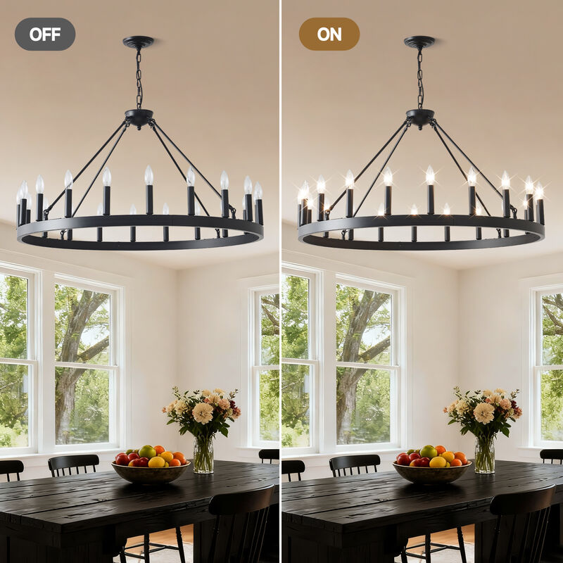 ELEMENT ACE 20-Light Extra Large Wagon Wheel Chandelier for High Ceilings, Ideal for Dining Room, Living Room, Kitchen, Bedroom and Porch Indoor Hanging Lighting image number 9