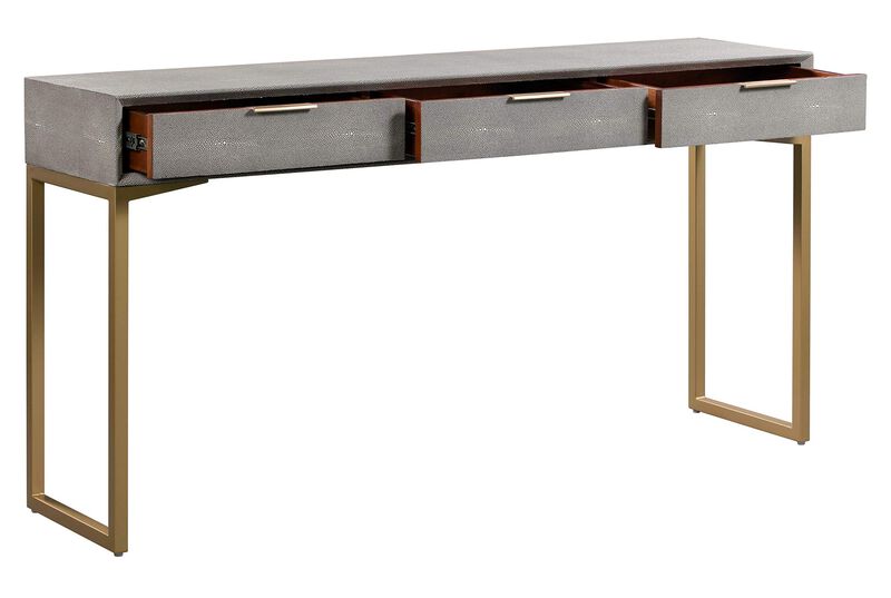TOV Furniture Pesce Shagreen Modern 3 Drawer Living Room Console Table, 59" Grey image number 2