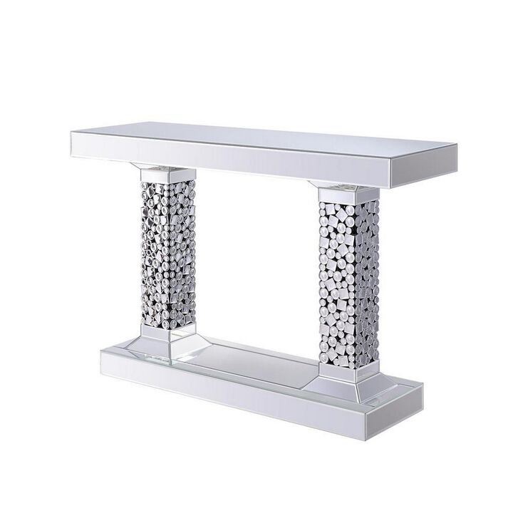 Wood and Mirror Pedestal Base Console Table