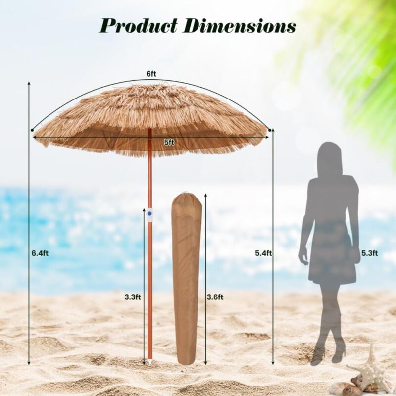 Hivvago 6 Feet Thatched Patio Umbrella with Tilt Design and Carrying Bag