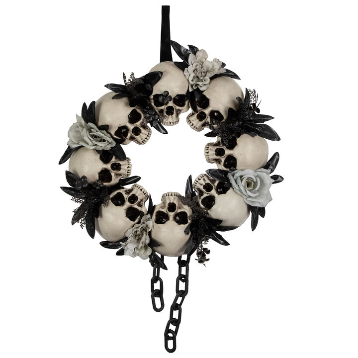 Skulls and Chains with Gray Roses Halloween Wreath  15-Inch  Unlit