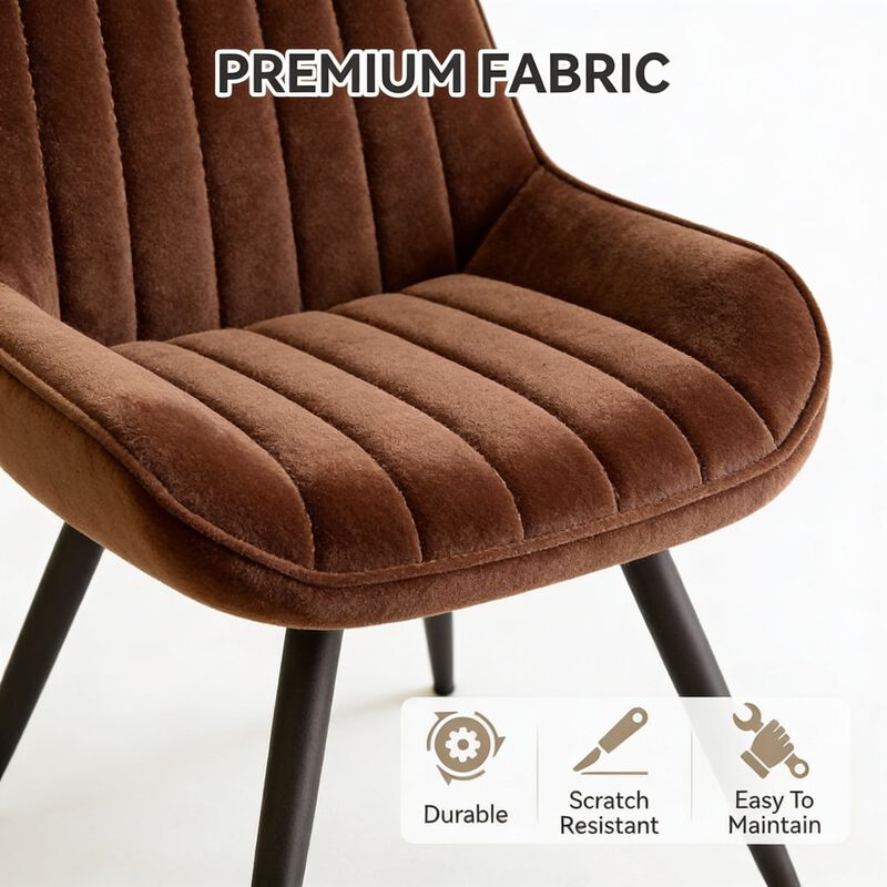 Modern Ribbed Fabric Upholstered Dining Chair Set of 4 image number 3