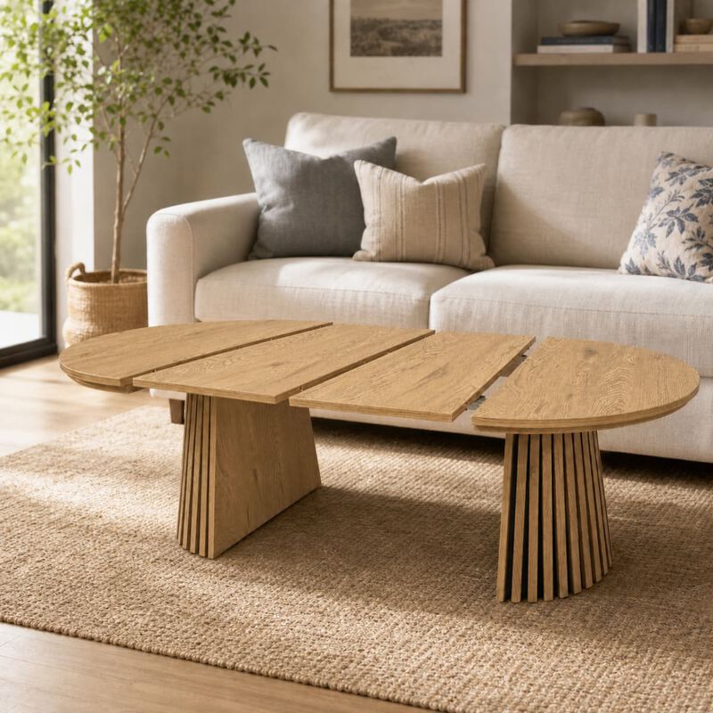 Extendable coffee table MDF oval coffee table with slatted legs Space saving coffee table for living room and home office image number 4