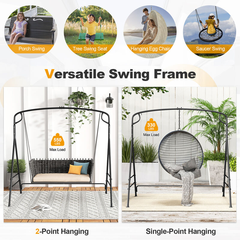 Black Outdoor Metal Swing Frame with Additional Side Bars image number 2
