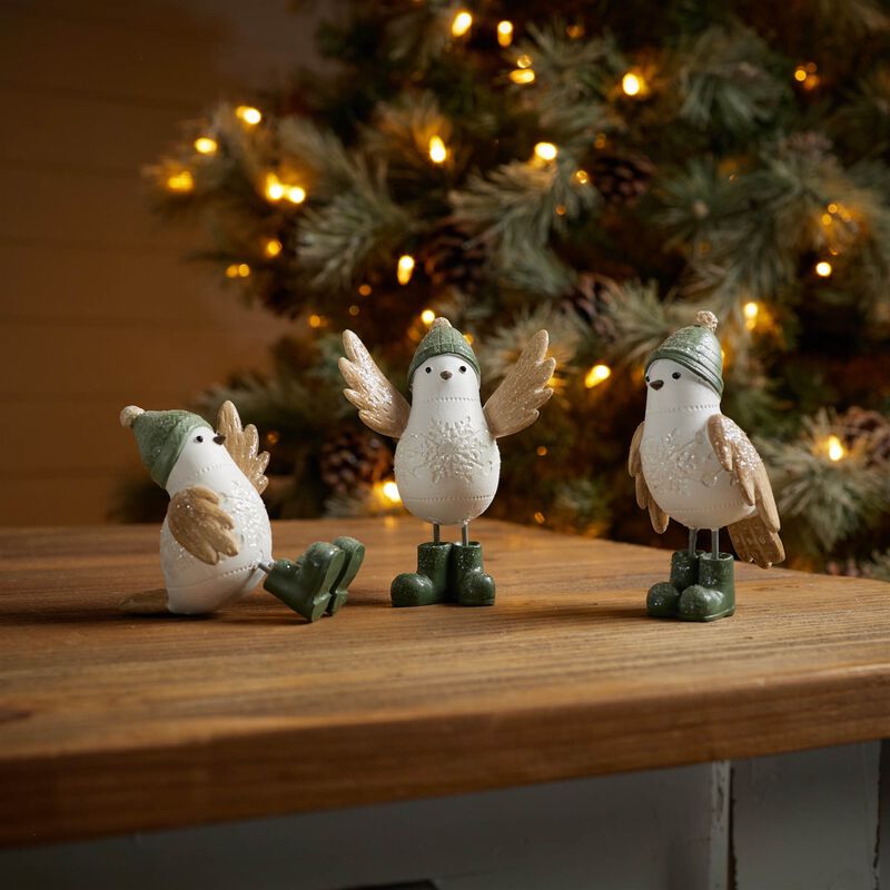 Set of 6 Winter Birds with Snowboots – Festive Figurines for Christmas Tabletop, Tiered Tray, or Holiday Decor
