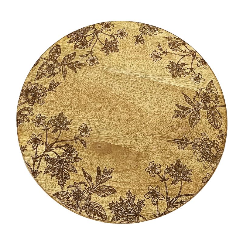 Floral Etched Mango Wood Trays for Serving or Decorative Display