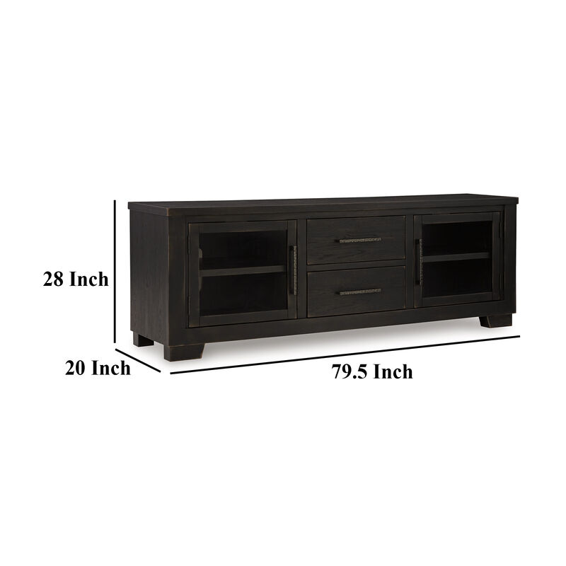 Galli Large TV Media Console, 2 Drawers, 4 Shelf, Black Wood, 80 Inch - Benzara