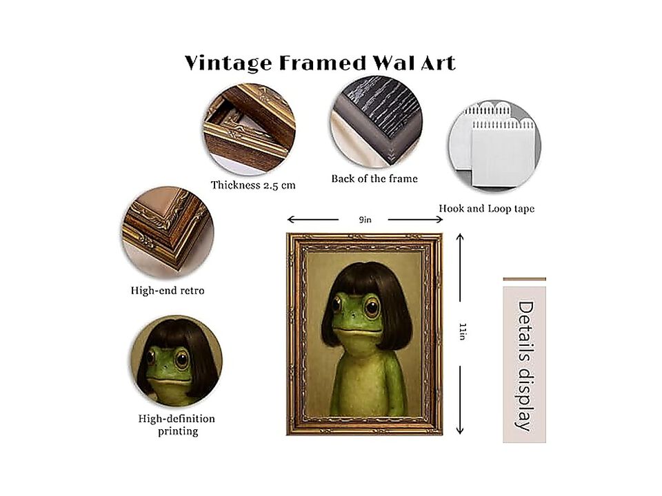 Funny Frog Wall Art Vintage Gold Frame Froge Decor Interesting Animal Cute Room