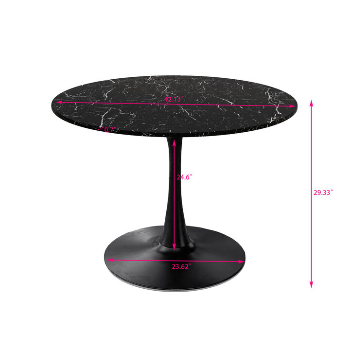 42.12" Modern Round Dining Table with Printed Black Marble Tabletop, Metal Base Dining Table, End Table Leisure Coffee Table