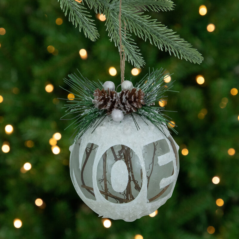 5" White Frosted NOEL With Holly and Berries Christmas Glass Ornament image number 1