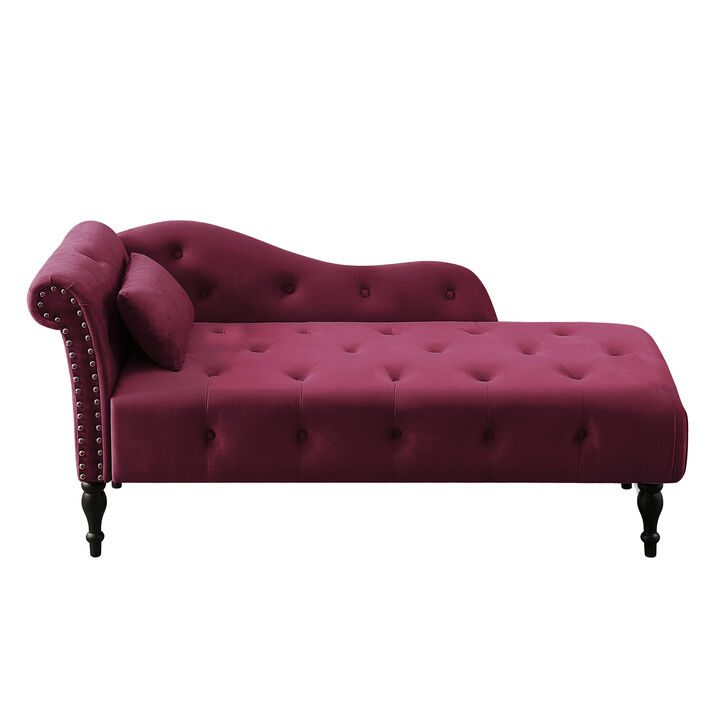 Merax Velvet Chaise Lounge Buttons Tufted Nailhead Trimmed Solid Wood Legs