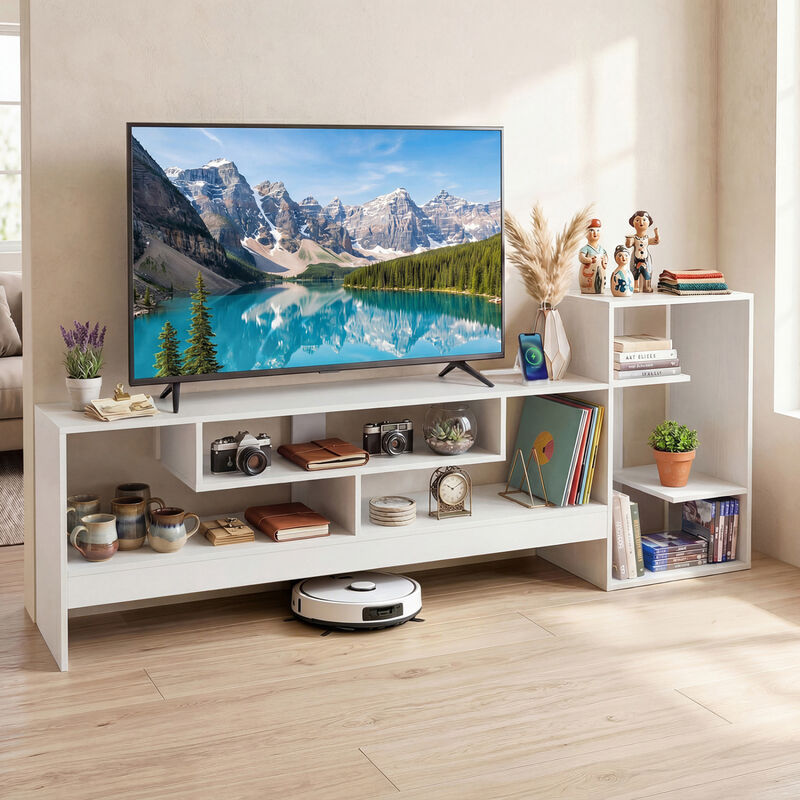 Modern TV Stand with Cube Storage Shelves and Charging Power Outlets image number 4