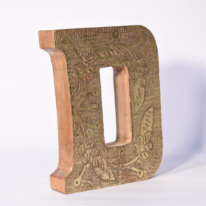 Vintage Natural Gold Handmade Eco-Friendly "D" Alphabet Letter Block For Wall Mount & Table Top Décor