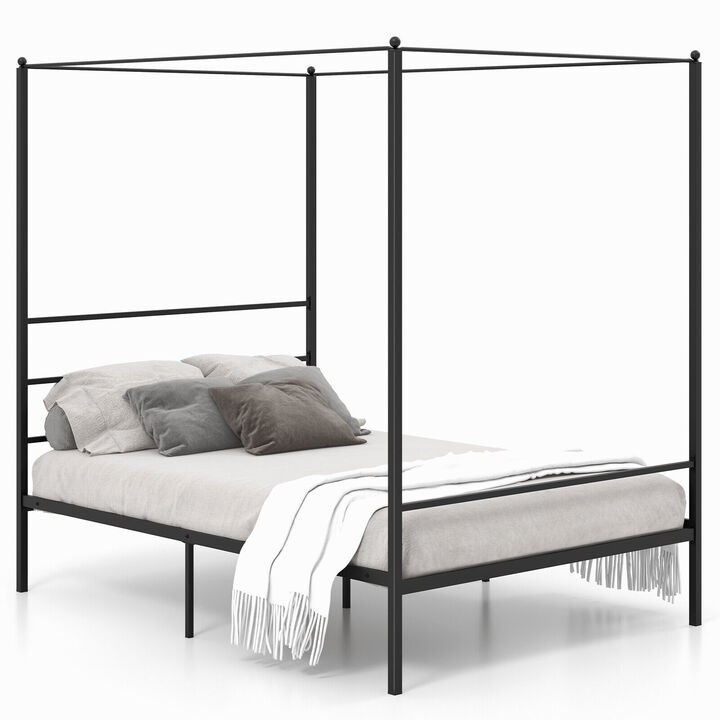 Canopy Bed Frame with Slat Support, Sturdy Metal Frame