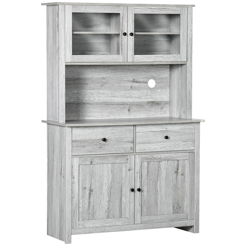 Ash Gray Kitchen Hutch: 63.5" Pantry with Glass Doors & Microwave Space