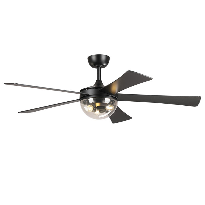 52" Modern Matte Black Reversible DC Motor Ceiling Fan with Light and Remote