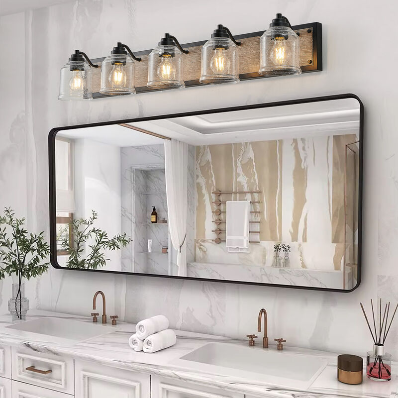 ELEMENT ACE 5-Light Farmhouse Vanity Light Fixture Bathroom Wall Sconce with Clear Seeded Glass Shades Ideal for Bathroom Powder Room Corridor and Bedroom Lighting Decor image number 4