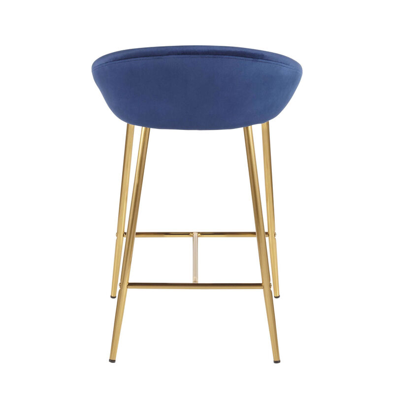 Lumisource Matisse Glam Counter Stool with Gold Metal and Blue Velvet - Set of 2 image number 6