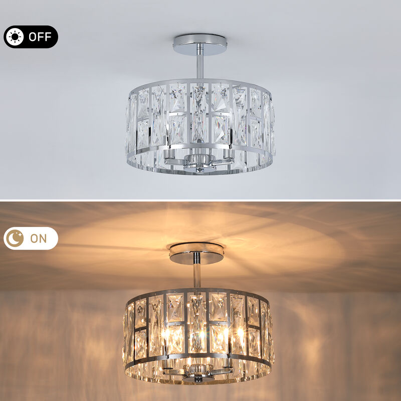 12 in. Modern Glam 3-Light Polished Chrome Semi-Flush Mount Ceiling Light with Clear K9 Crystal image number 4