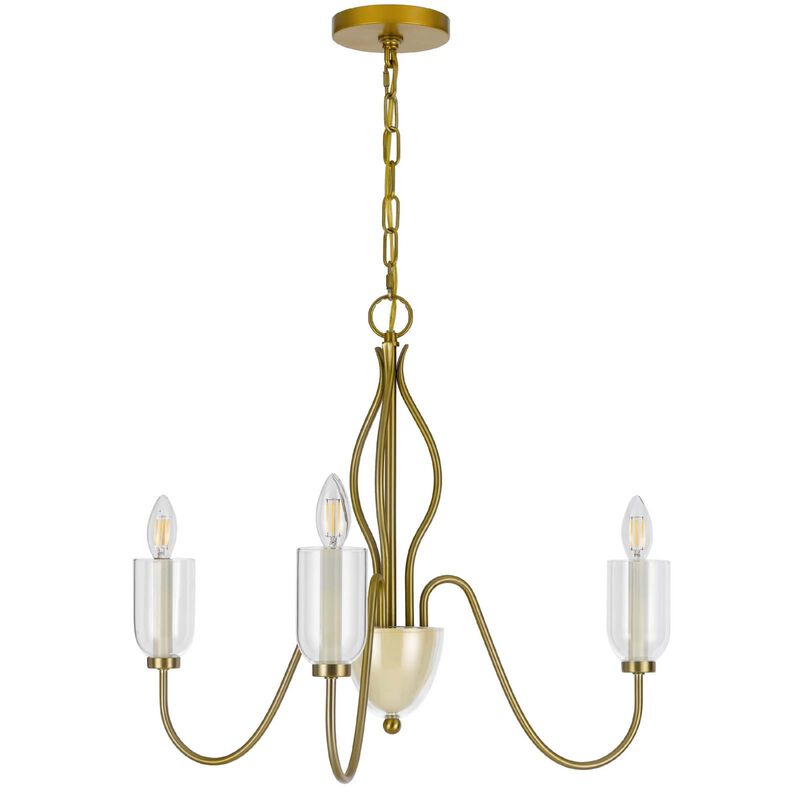 5 Light Candelabra Chandelier with Glass Shades, 32 Inch Antique Brass image number 3