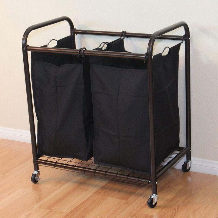 QuikFurn Bronze Laundry Hamper Cart with 2 Black Sorter Bags