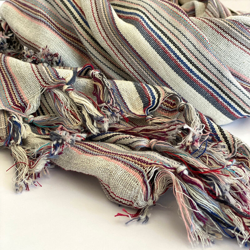 HomeRoots 39" X 71" Gray Cotton Plain Weave Striped Turkish Towel Throw Blanket with Tassels image number 2