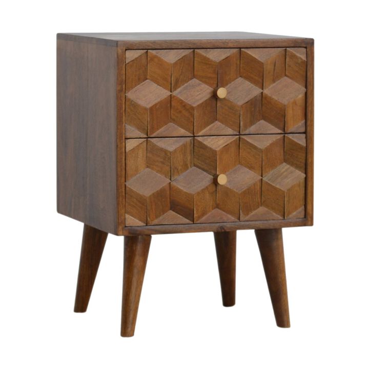 Chestnut Cube Carved Nightstand